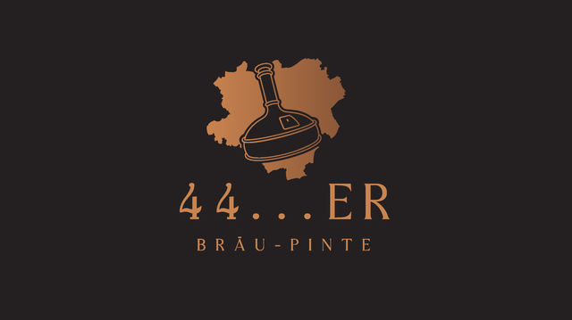 44...er Bräu-Pinte copper-coloured brewery logo on a dark background