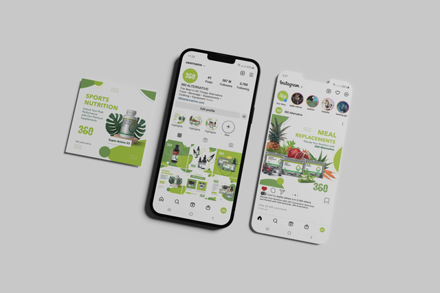 360 Alternative green and white Instagram profile and product post designs