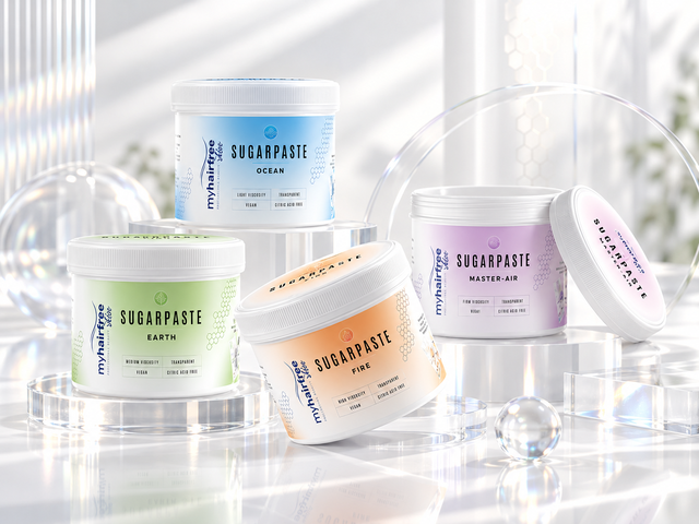 MyHairFreeSkin sugarpaste jar labels in blue, green, orange and lilac