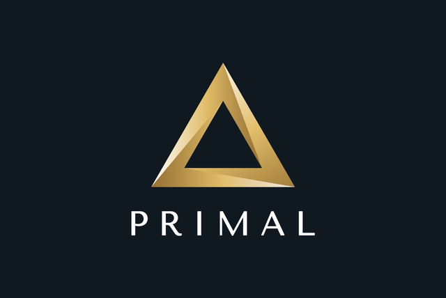 Primal gold triangular logo and white wordmark on a dark background